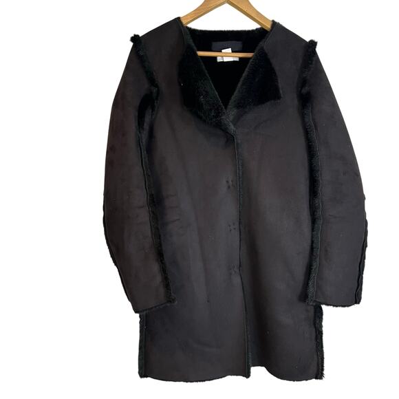 H&M Black Faux Suede & Faux Fur Coat (Size 2 ) - Picture 2 of 12
